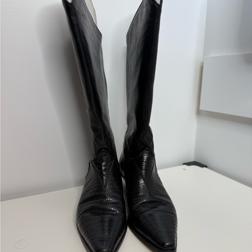 Via Spiga Black Leather Cowboy Boots